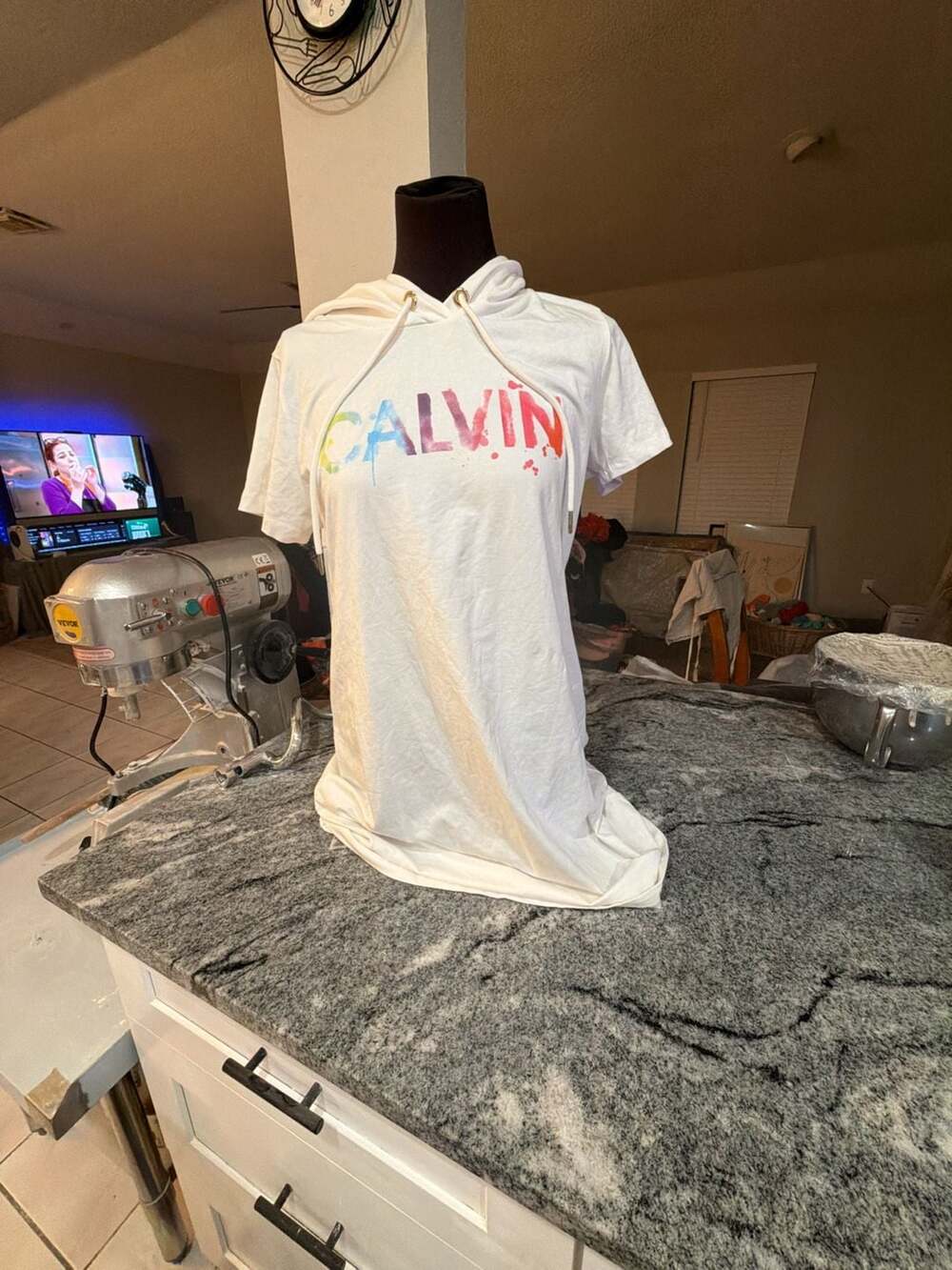 Calvin Klein Short Sleeve Hoodie Dress White Rainbow Logo